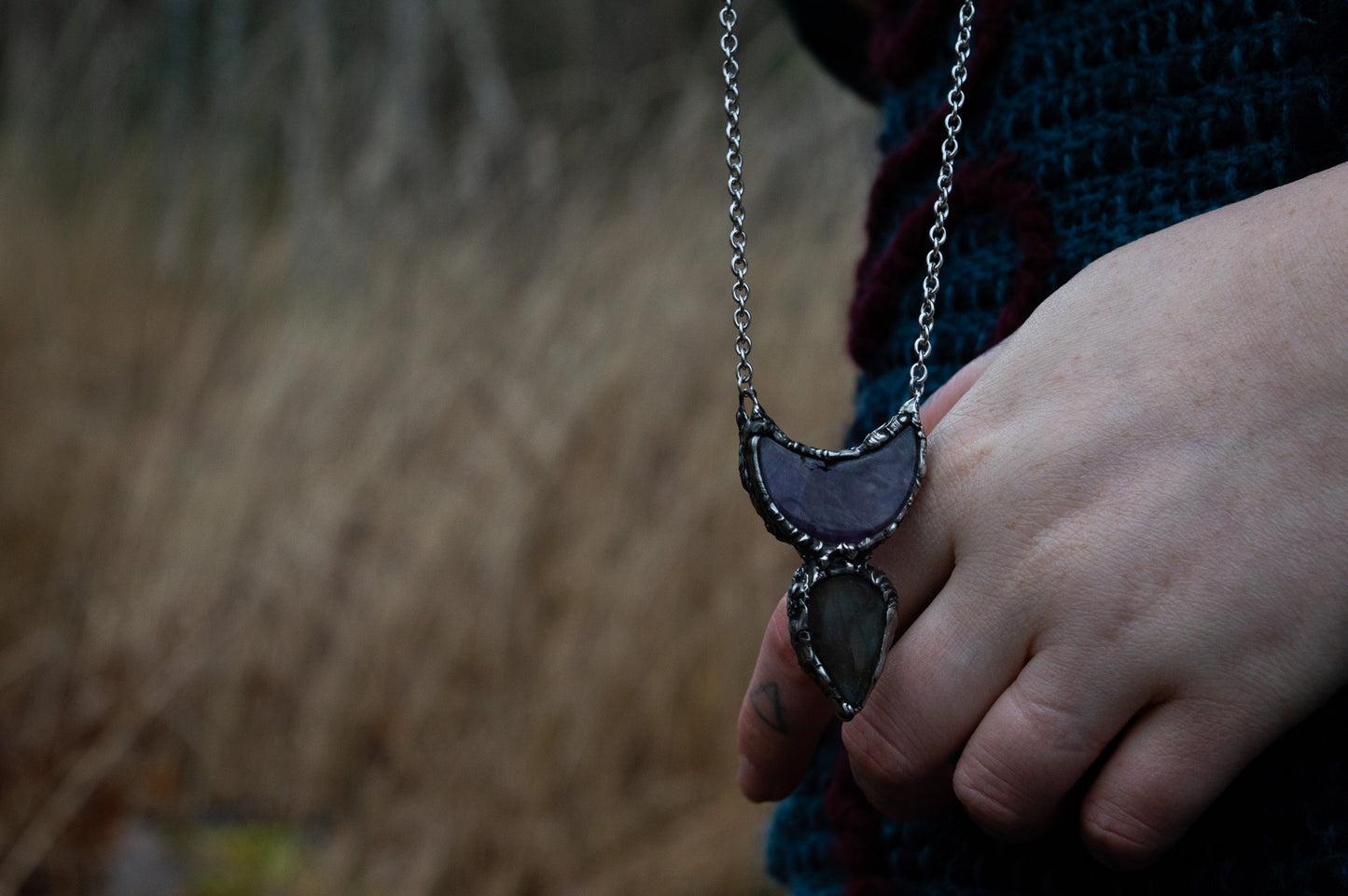 AMETHYST MOON & LABRADORITE NECKLACE - Myrkra Staðr