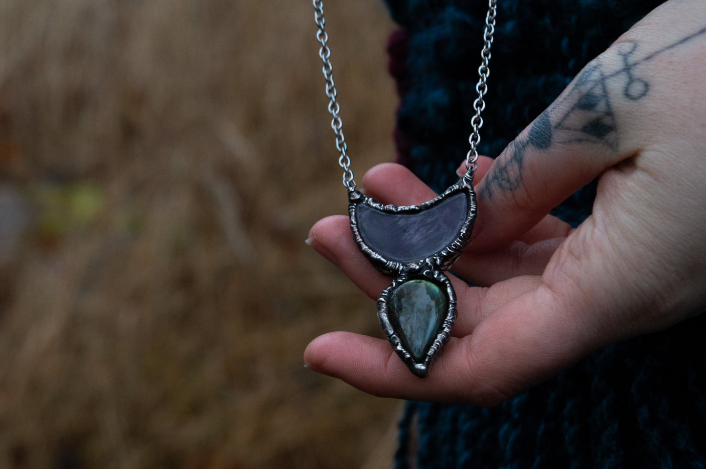 AMETHYST MOON & LABRADORITE NECKLACE - Myrkra Staðr