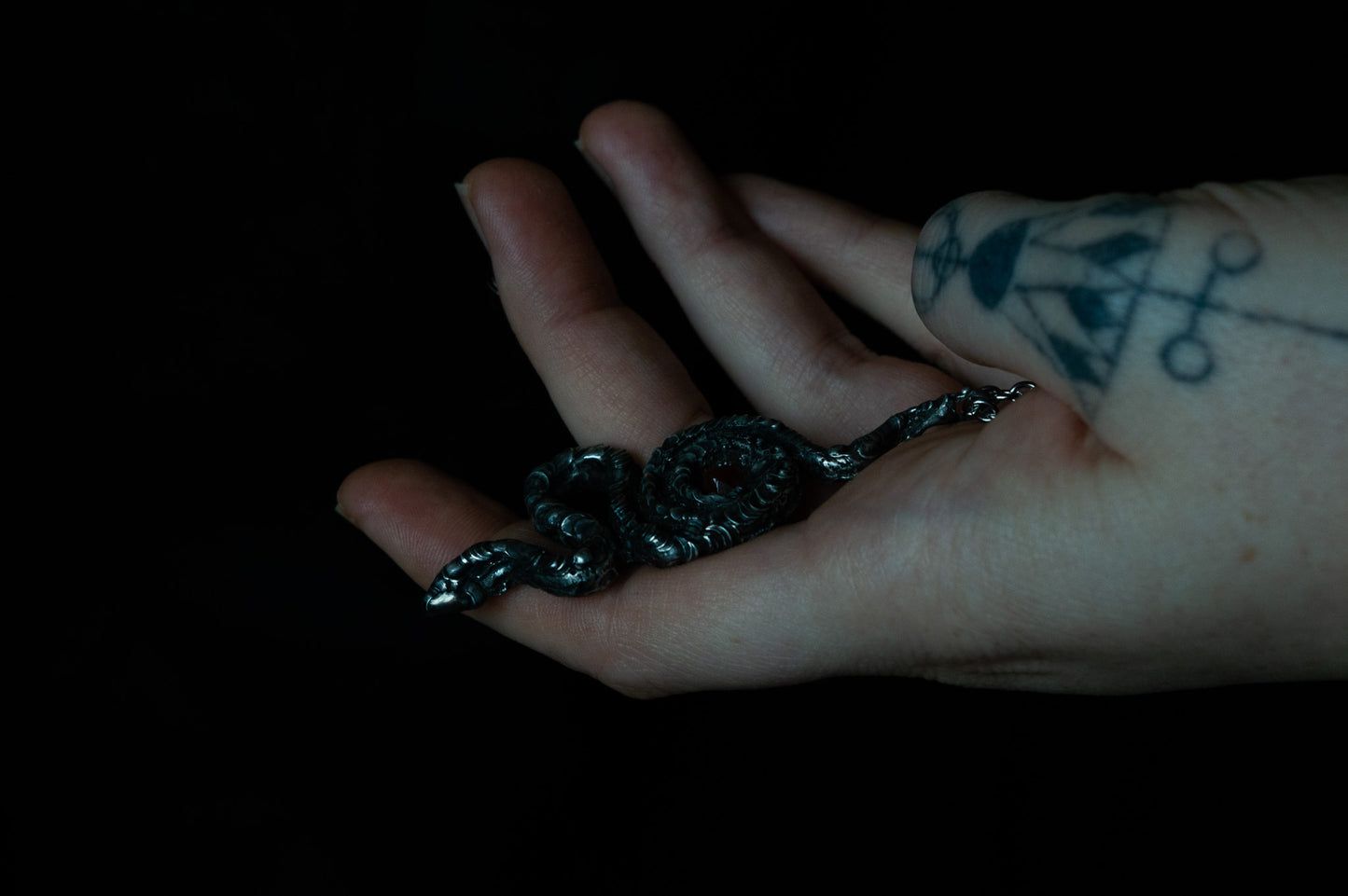 SNAKE & RAW GARNET NECKLACE